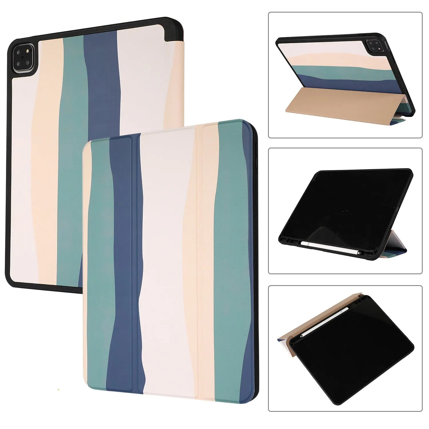 Tablet case in blue with tri-fold cover and pen slot for iPad 10.2 inch