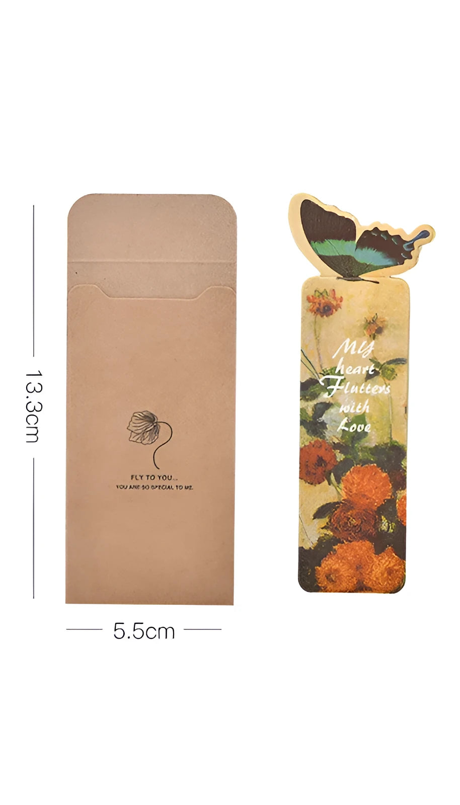 Flat butterfly paper bookmark from Japan and South Korea, 13.5cm long, for gifting.