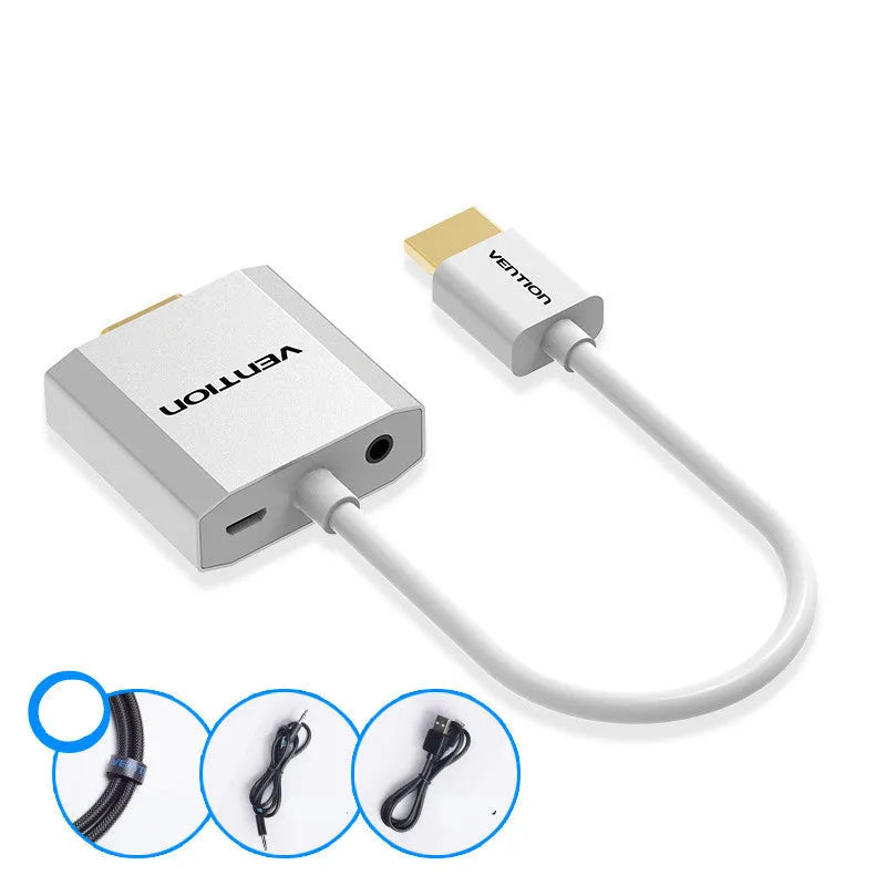 Silver Wei Xun HDMI to VGA adapter cable with audio support, pure copper core, 25cm length