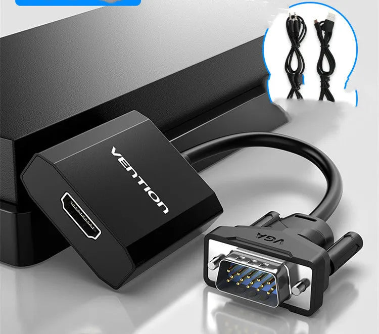 Silver Wei Xun HDMI to VGA adapter cable with audio support, pure copper core, 25cm length
