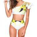 Women's floral high-waist two-piece bikini in polyester with chest pads, available in multiple colours