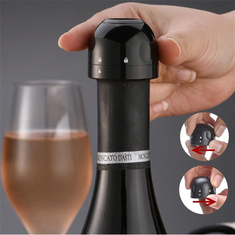 Premium silicone vacuum wine and champagne bottle stoppers with ergonomic design and rotating lock mechanism