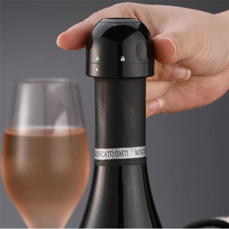 Premium silicone vacuum wine and champagne bottle stoppers with ergonomic design and rotating lock mechanism