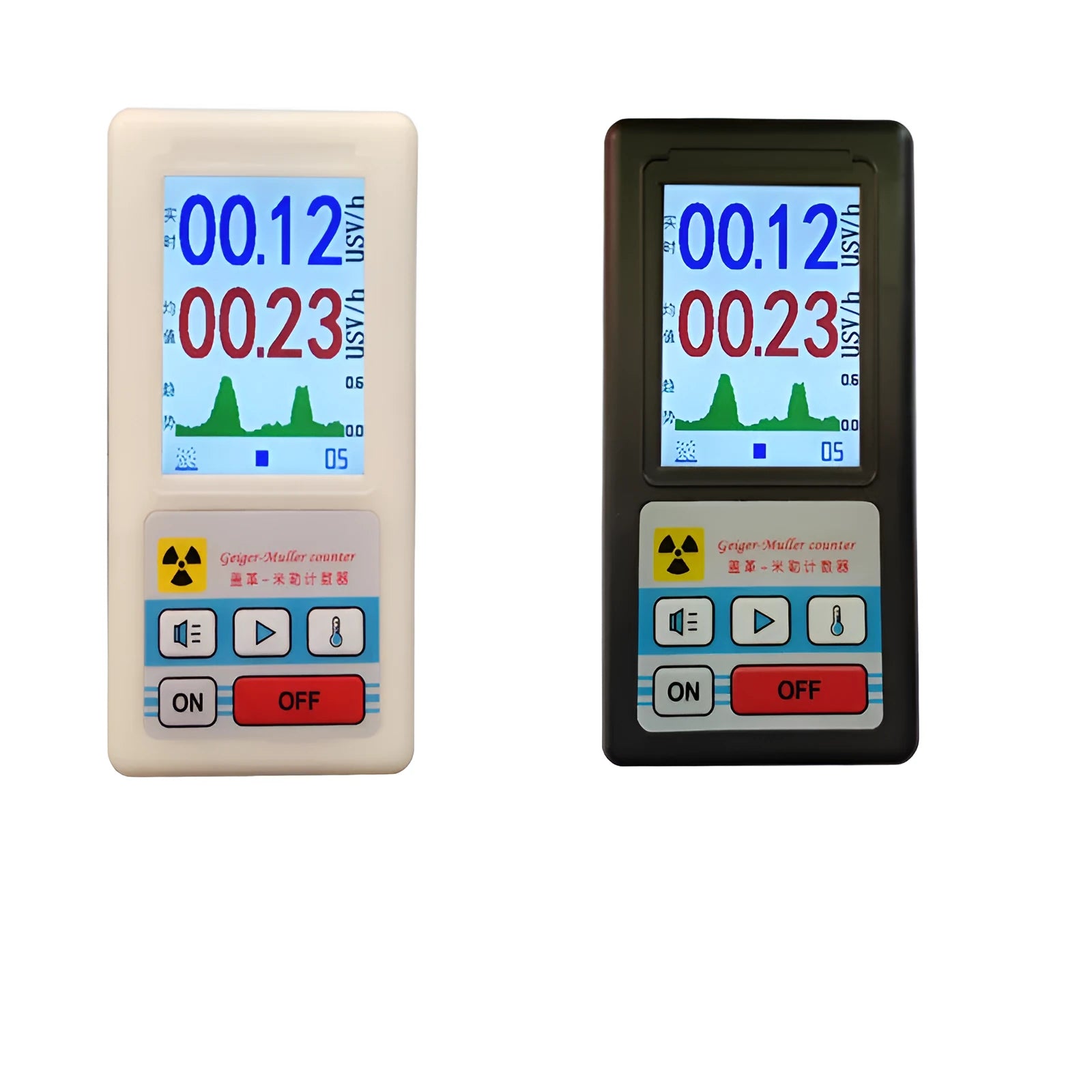 Nuclear radiation detector Geiger counter in black with LCD display, GM tube sensor, ABS casing, 135x70x38mm