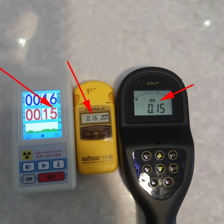 Nuclear radiation detector Geiger counter in black with LCD display, GM tube sensor, ABS casing, 135x70x38mm
