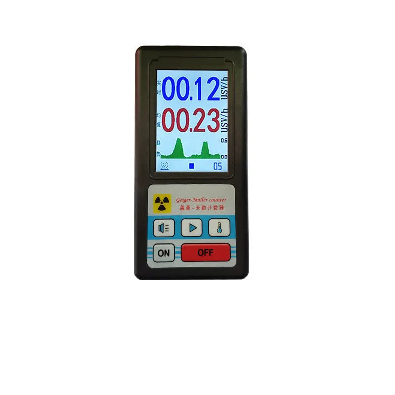 Nuclear radiation detector Geiger counter in black with LCD display, GM tube sensor, ABS casing, 135x70x38mm