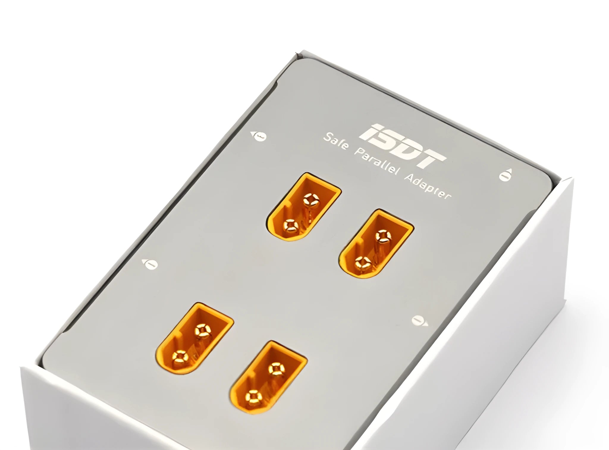 Grey aluminium parallel charging board for Astor model aircraft batteries with bullet connectors