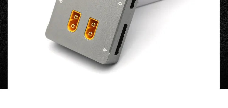 Grey aluminium parallel charging board for Astor model aircraft batteries with bullet connectors