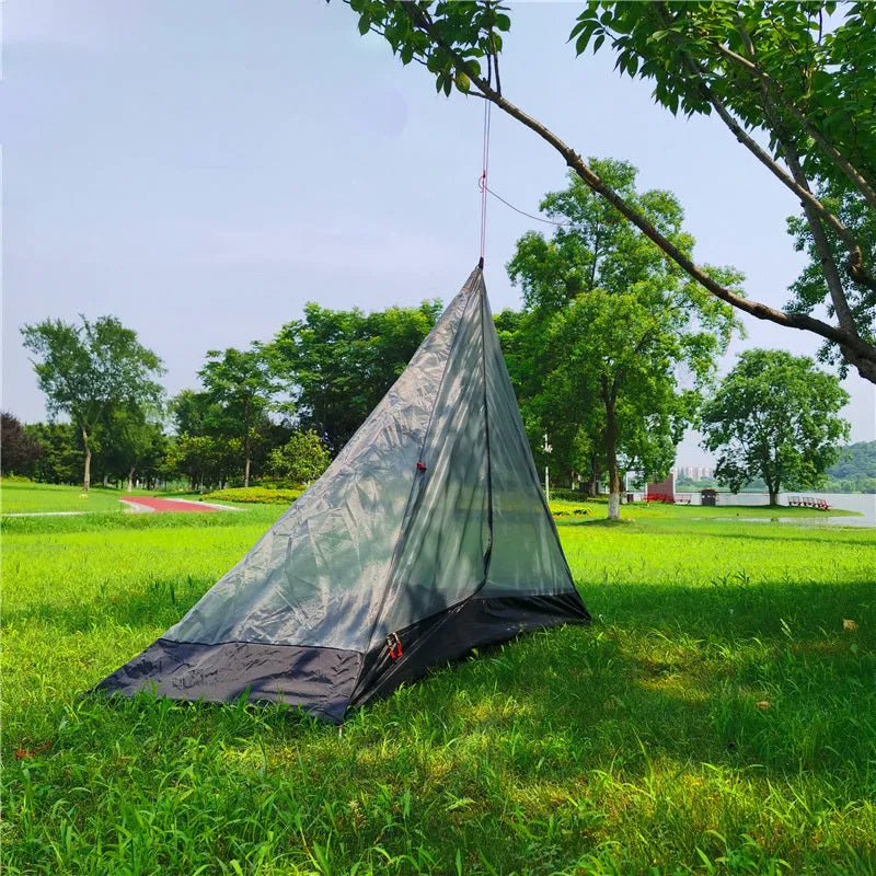 Grey super light single-layer pyramid camping tent 220x85x140cm 650g Oxford cloth for 3-4 people