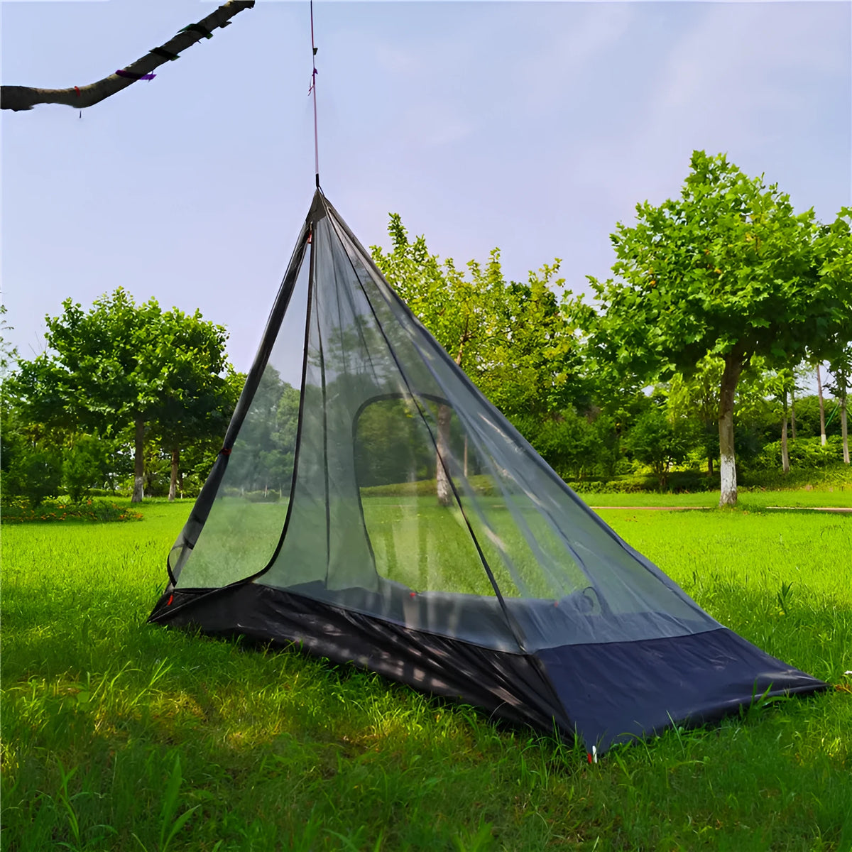 Grey super light single-layer pyramid camping tent 220x85x140cm 650g Oxford cloth for 3-4 people