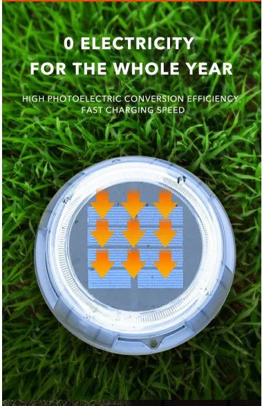 8 LED solar outdoor lawn lamp with IP67 waterproof housing and 1800mAh battery on a garden path