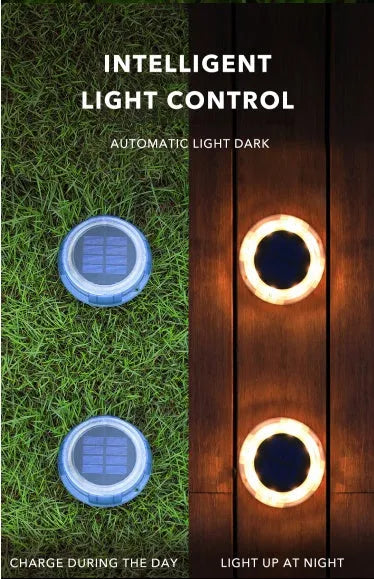 8 LED solar outdoor lawn lamp with IP67 waterproof housing and 1800mAh battery on a garden path