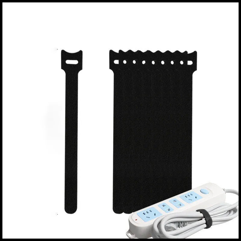 Self-adhesive cable tie organizer for data cables, black colour, flat design, reusable