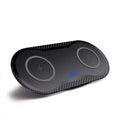 Dual 15W 2-in-1 wireless charger in black ABS with two charging coils and indicator light