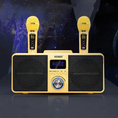 Black or gold Bluetooth speaker with two wireless microphones for home karaoke KTV