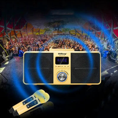 Black or gold Bluetooth speaker with two wireless microphones for home karaoke KTV