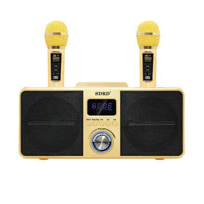 Black or gold Bluetooth speaker with two wireless microphones for home karaoke KTV