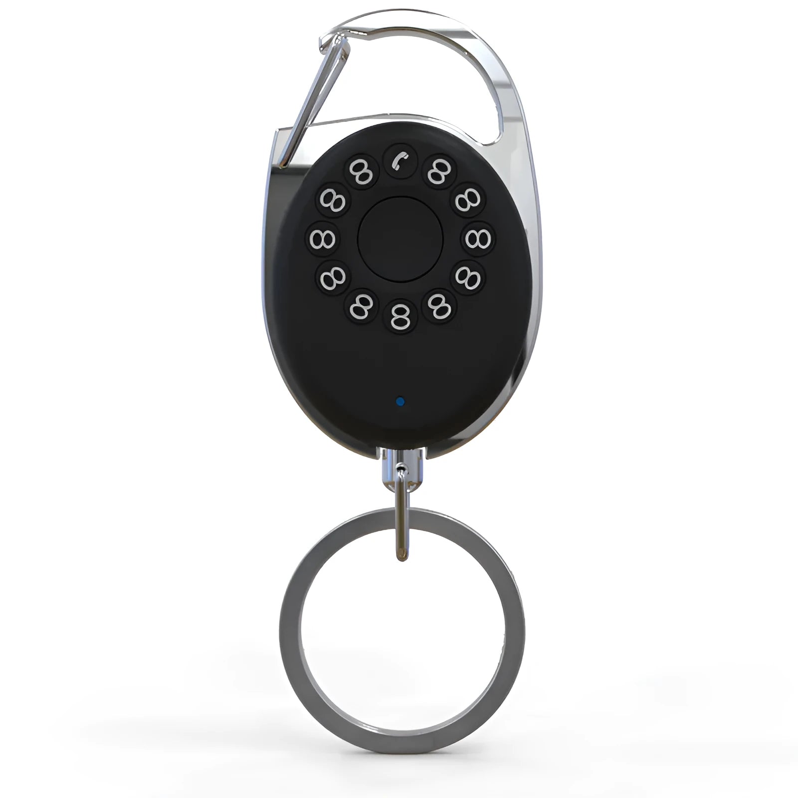 Black Bluetooth anti-lost tracker keychain with metal loop and selfie remote function