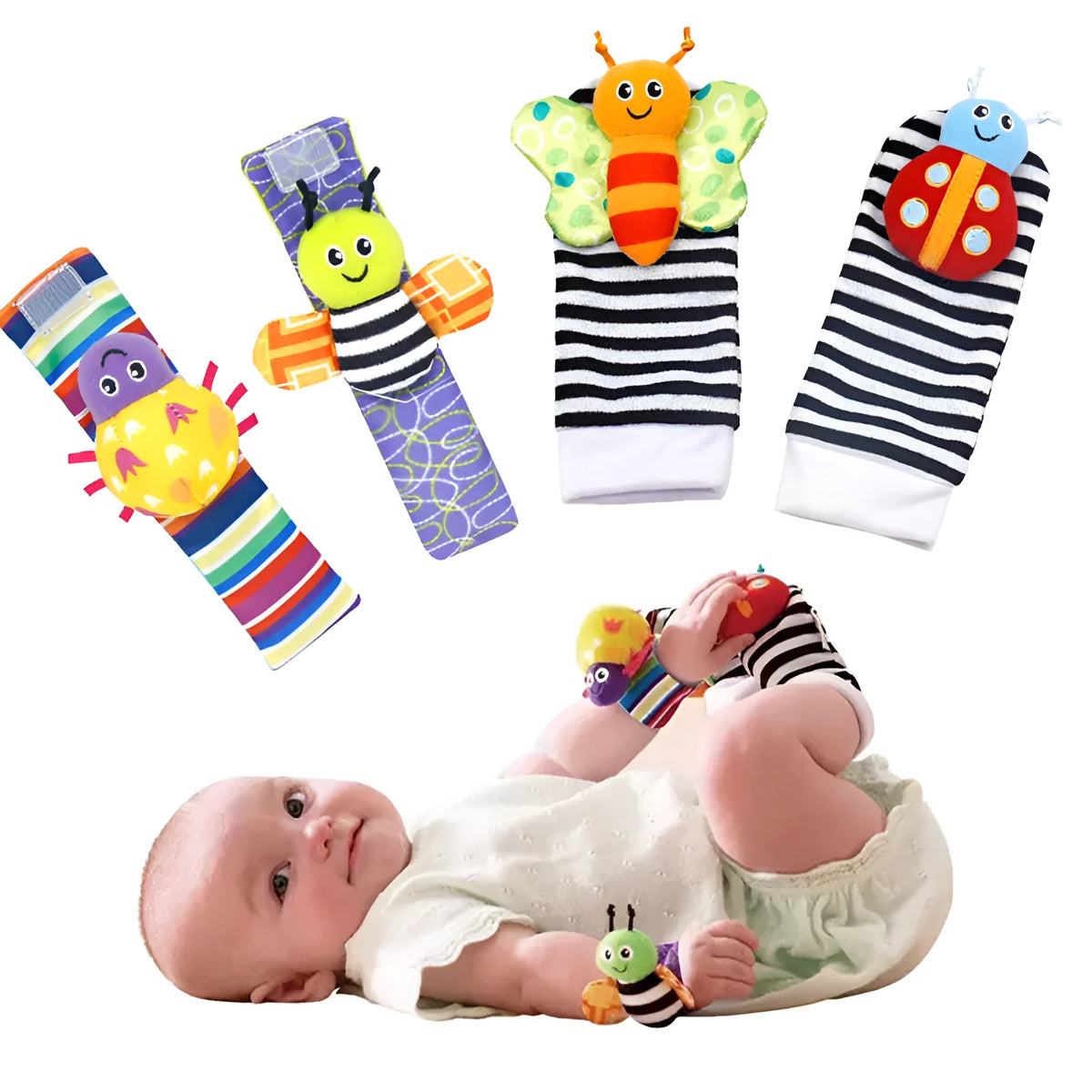 Cute cloth baby watch strap and wrist strap set with sock for infants 0-2 years