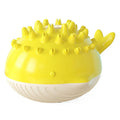 Summer electric floating swimming pet bathing water spray dog toy in yellow with molar bumps and waterproof design