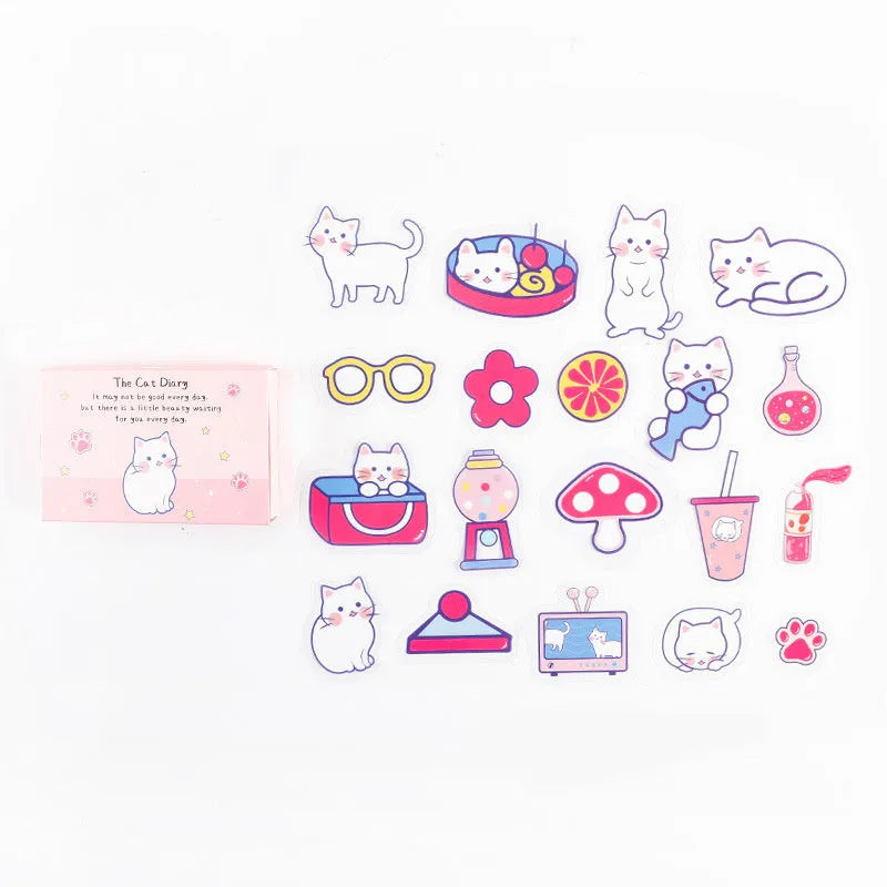 Korean Ins Wind Box 20-piece stationery sticker set showing Butter Rabbit, Cute Duck, Liao Mao Ji cat and Spring Outing Bear designs