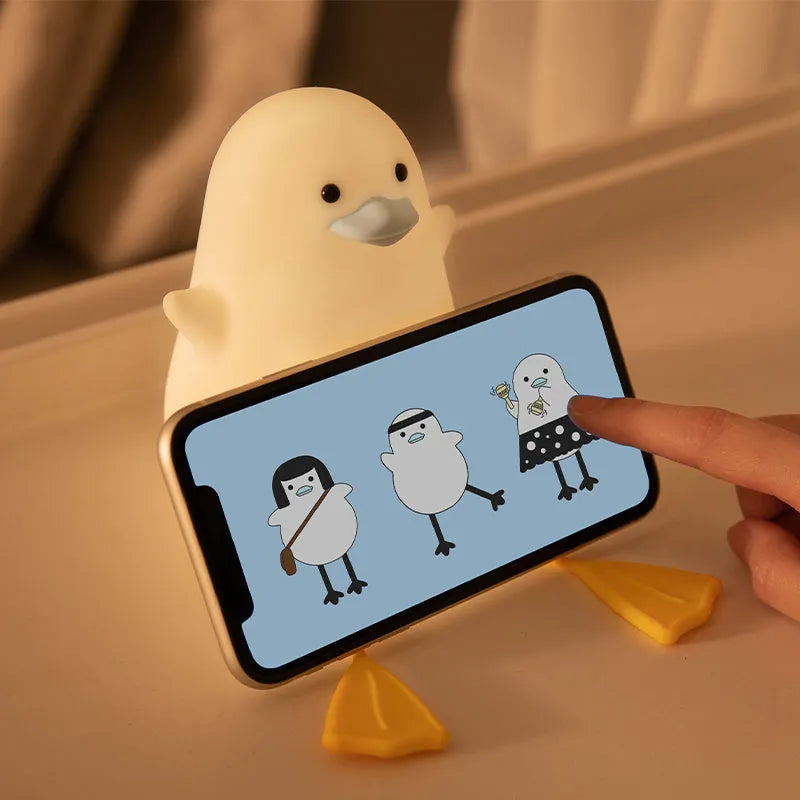 Little gull rechargeable night light in silicone, PC and ABS, 96x88x126mm, blue or yellow mouth, USB 1200mAh
