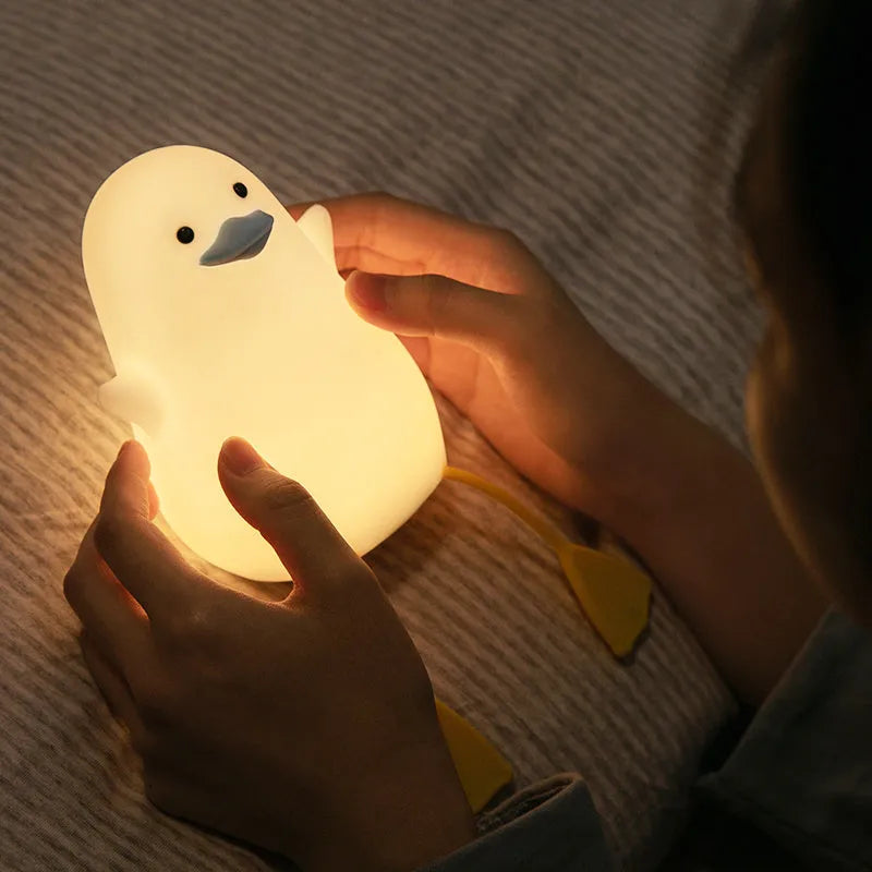 Little gull rechargeable night light in silicone, PC and ABS, 96x88x126mm, blue or yellow mouth, USB 1200mAh
