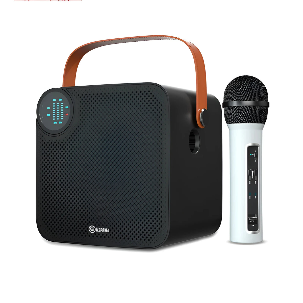 Dynamic karaoke microphone with built-in speaker and display, wired USB, in black or white.