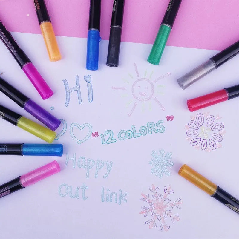 Boxed set of 12 double line contour pens with plastic shells for sketching and illustration