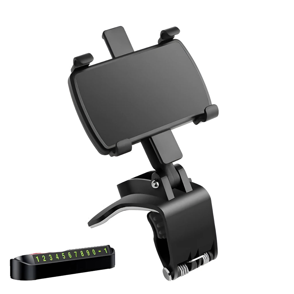Universal car dashboard phone holder snap-in type with magnetic number plate in black