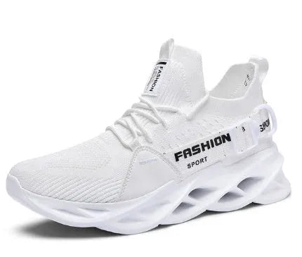 Unisex casual platform sneakers with flying woven upper and rubber sole in white, sizes 36-46