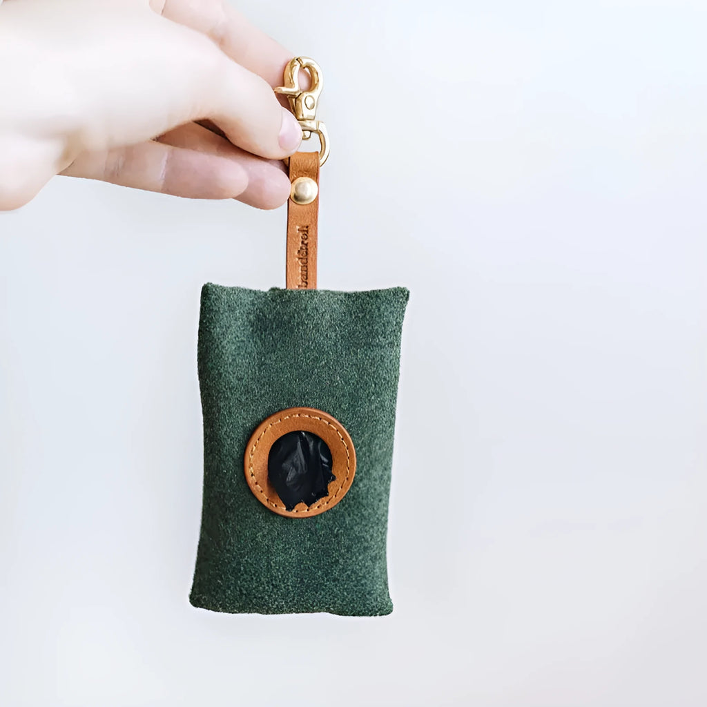 Portable dog poop bag hanging waist dispenser felt holder green grey 9x5x2cm
