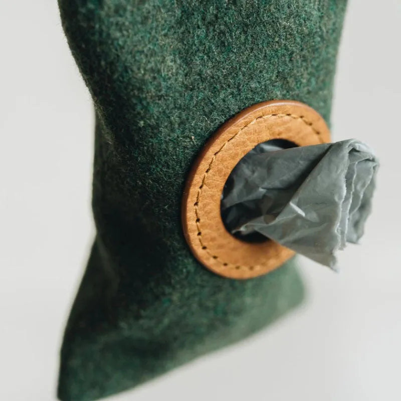 Portable dog poop bag hanging waist dispenser felt holder green grey 9x5x2cm