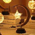 LED moon star copper wire lamp with glass pendant, 20 LED 2m string, USB or battery, 28x14x13cm