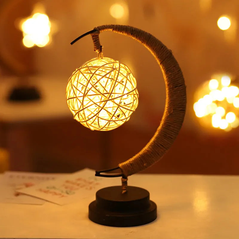 LED moon star copper wire lamp with glass pendant, 20 LED 2m string, USB or battery, 28x14x13cm