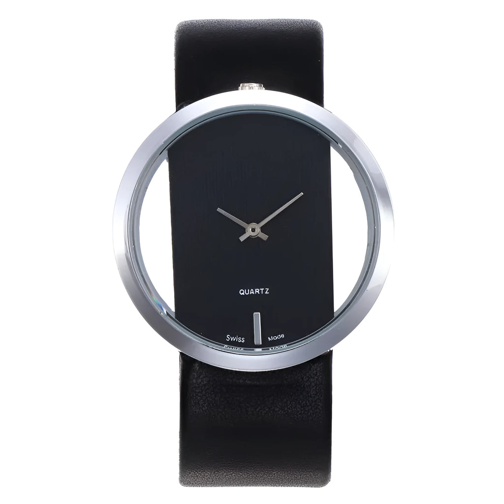 Quartz wrist watch for men and women with 4cm dial, 18cm leather strap, 2cm width, glass mirror, in Black Red or White