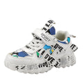 Kids sports sneakers with velcro fastening in beige blue, white red, and bright red colour options