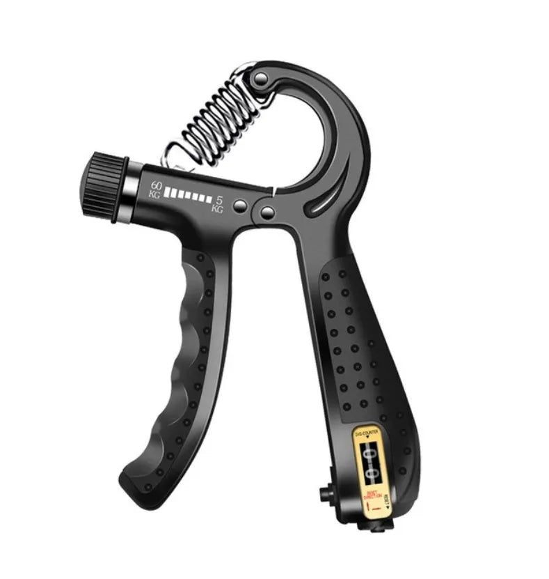 Black PP hand grip strength trainer measuring 11x2.5x17cm for men's home fitness
