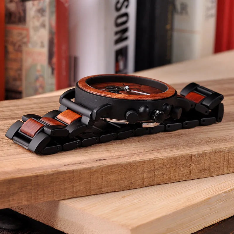 Bobo Bird wood watch quartz watch three eye multifunctional men's watch with natural wood case