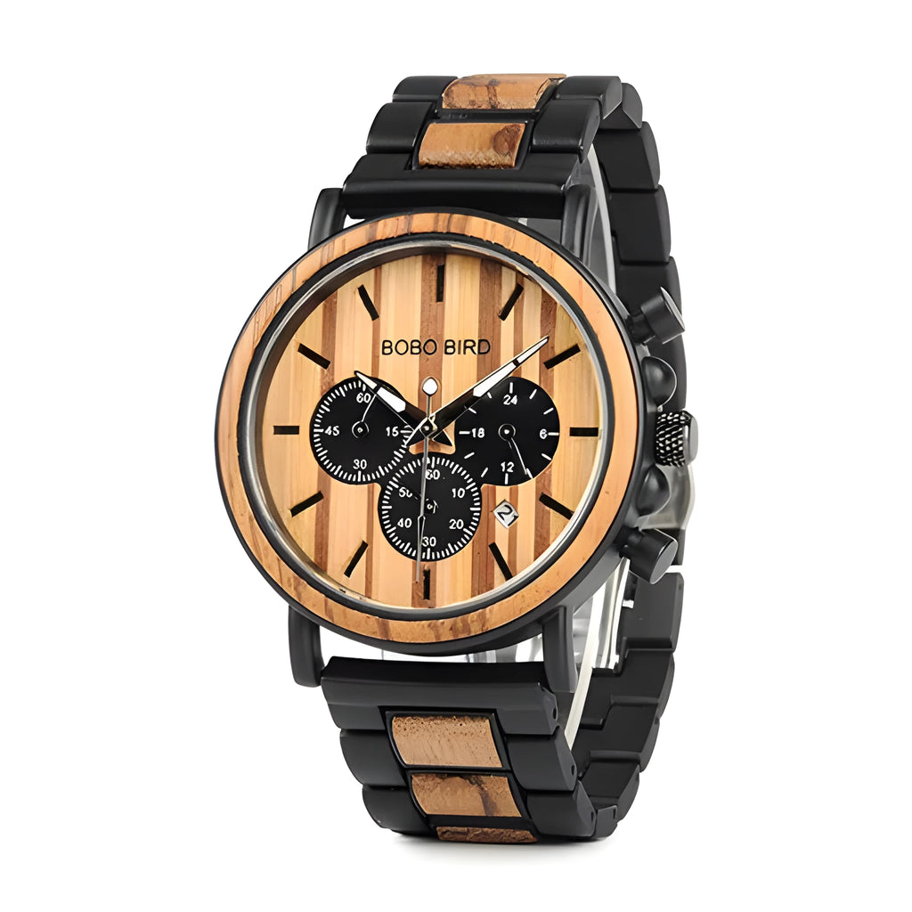 Bobo Bird wood watch quartz watch three eye multifunctional men's watch with natural wood case