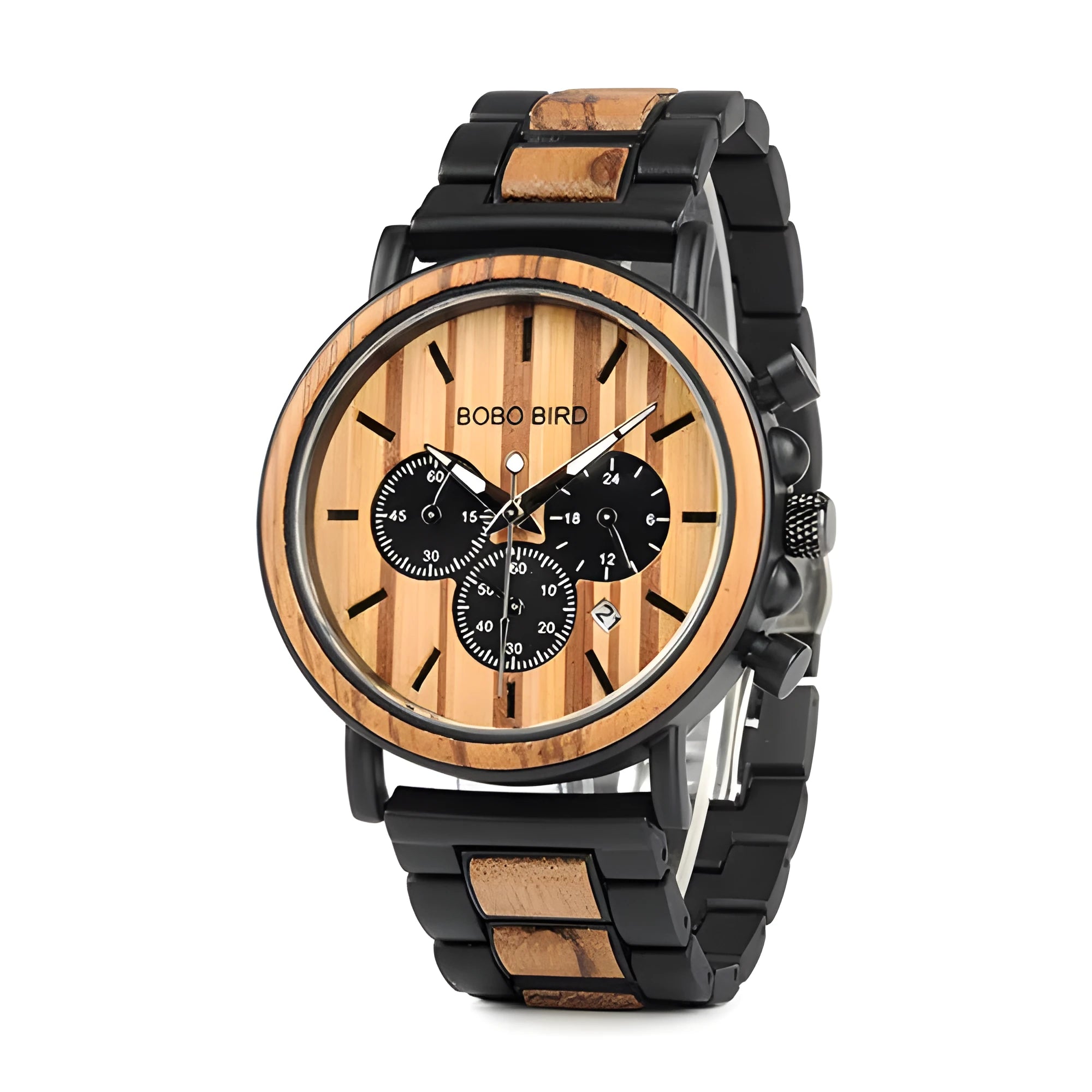 Bobo Bird wood watch quartz watch three eye multifunctional men's watch with natural wood case