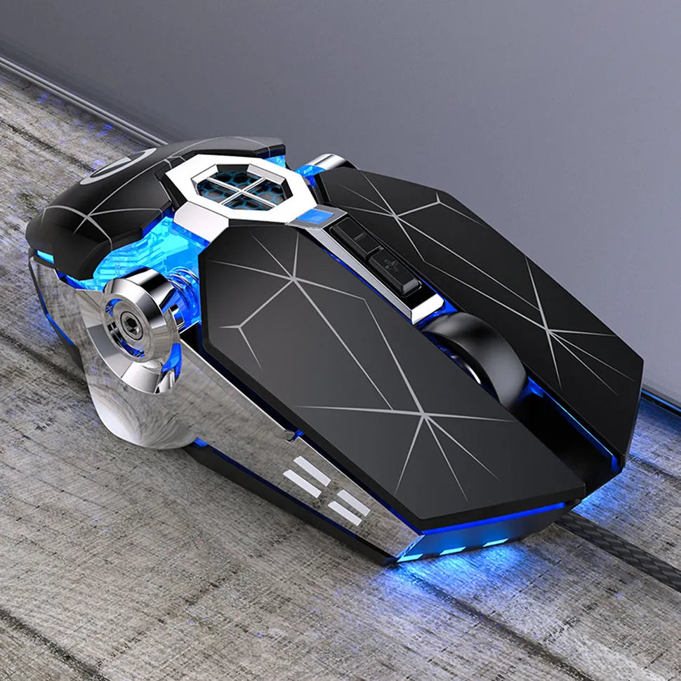 Black wired gaming mouse with 7 buttons, silent click, changeable backlight, and 140cm USB cable
