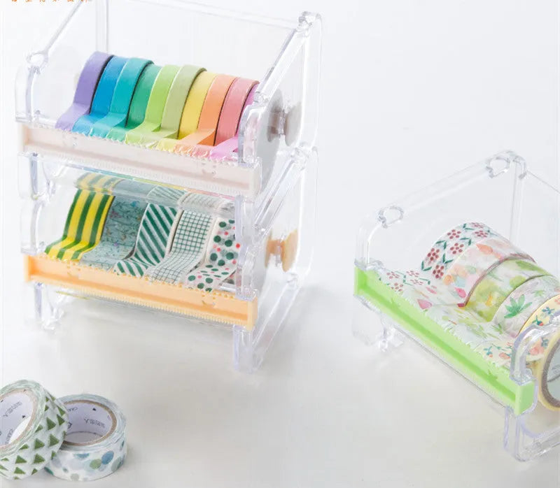 Fante plastic tape cutter storage box 10.3x9.1x7.1cm in beige, green, or yellow for desktop use
