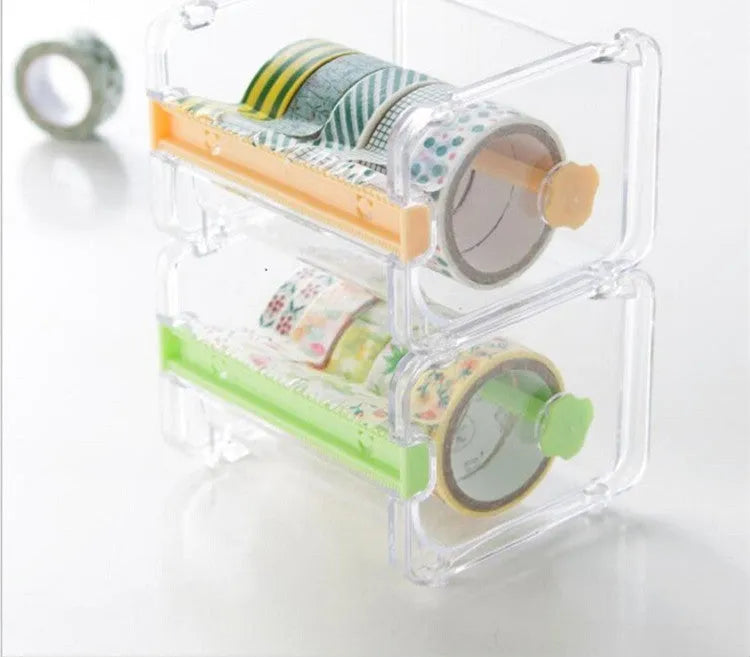 Fante plastic tape cutter storage box 10.3x9.1x7.1cm in beige, green, or yellow for desktop use