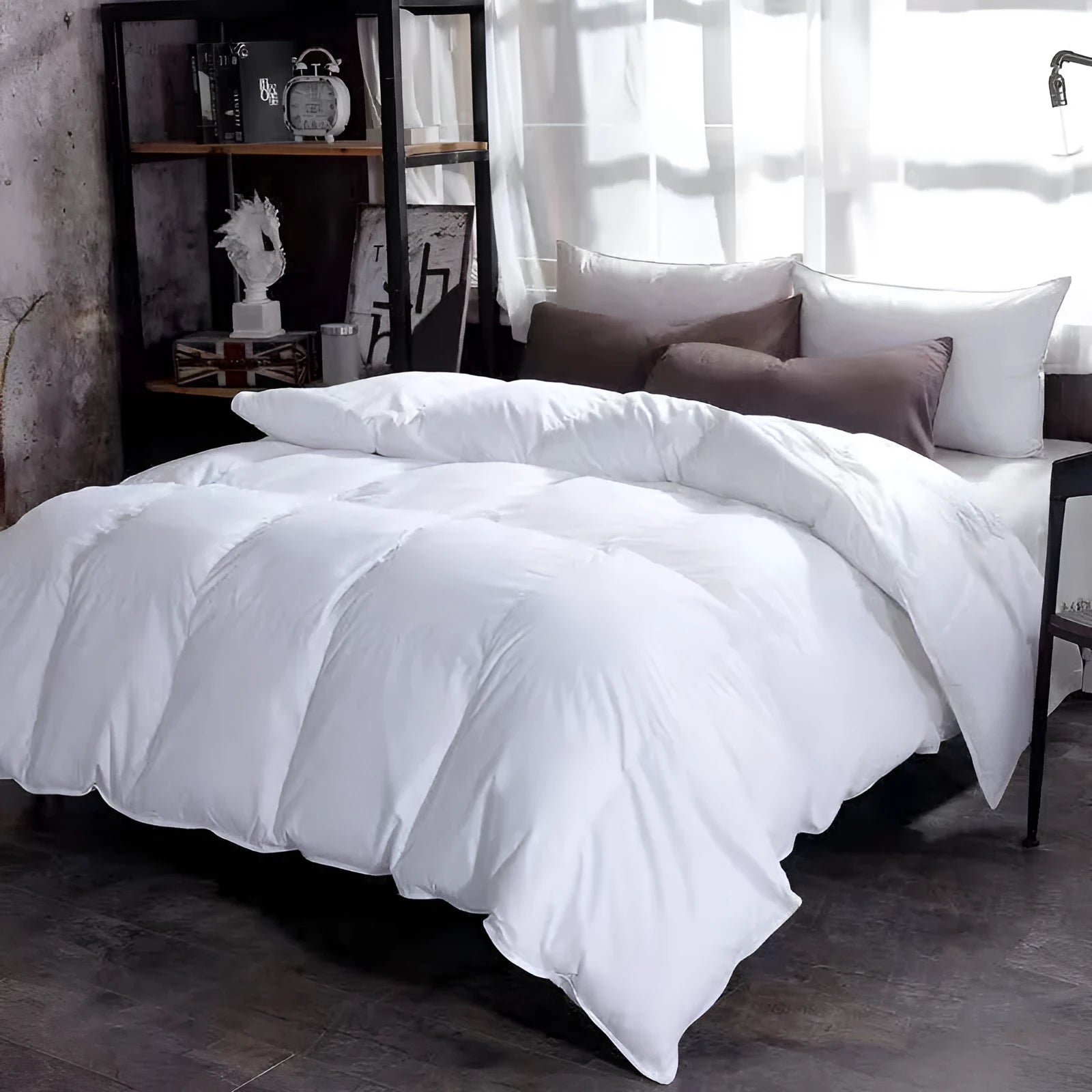 Goose down winter duvet core with twill weave fabric in blue, grey, and pink colour options