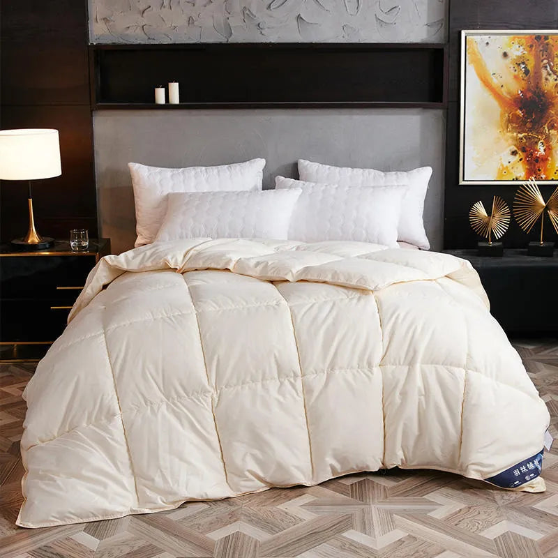 Goose down winter duvet core with twill weave fabric in blue, grey, and pink colour options