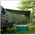 Green unity car side awning set up beside vehicle, 2.8m long 1.8m wide aluminium pole structure