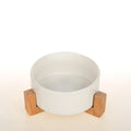 Ceramic double bowl set for cats and small dogs in gray-green, raised design protects cervical vertebrae