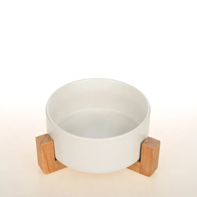 Ceramic double bowl set for cats and small dogs in gray-green, raised design protects cervical vertebrae
