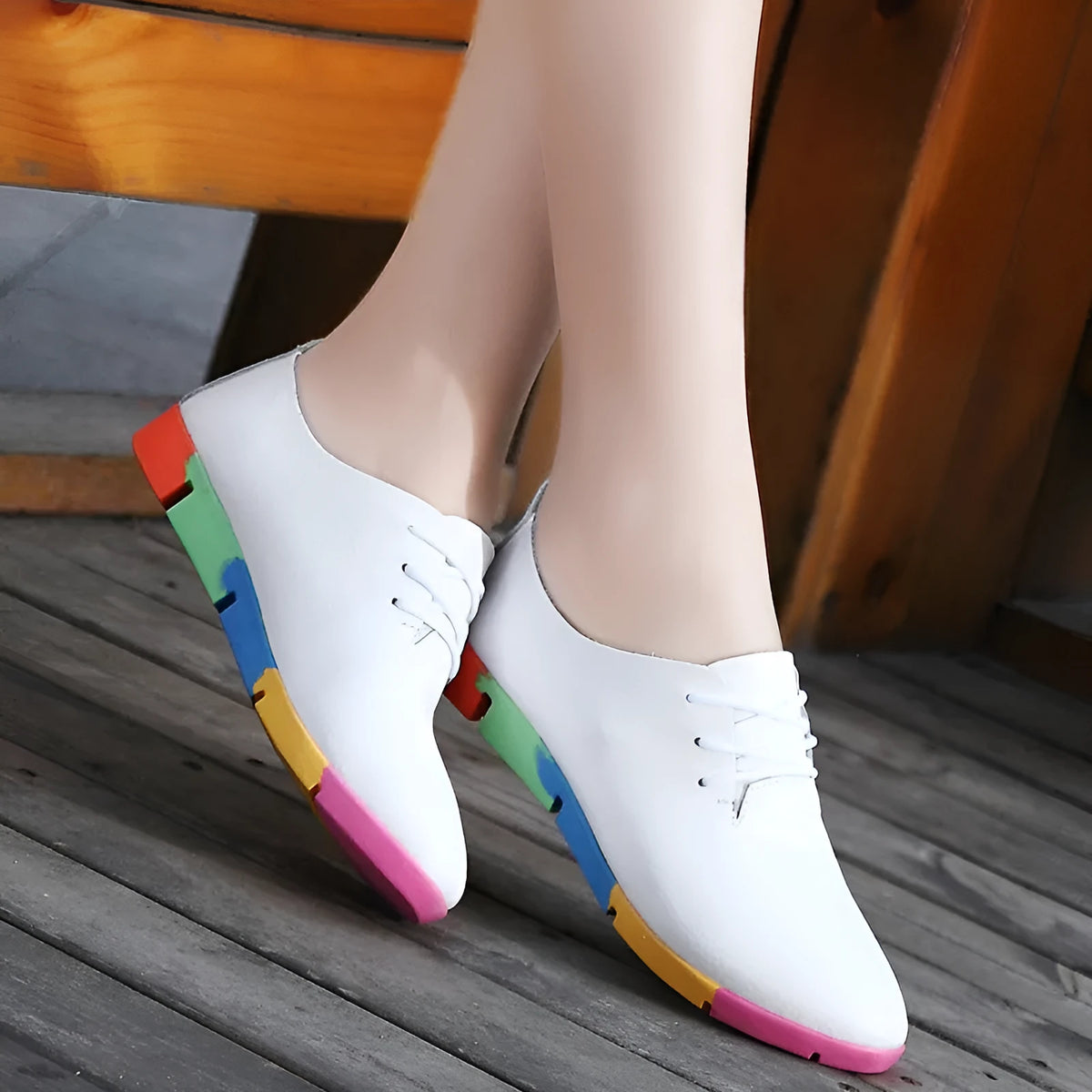 Women's pointed-toe cow split leather flat shoes with low 1-3cm heel in white, black, orange, and blue
